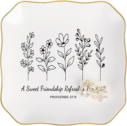 Jelershy Friendship Gifts for Women Jewelry Dish Trinket Tray - A Sweet Friendship Refreshes The Soul, Christian Birthday Gifts for Women Best Friend Christmas Mothers Day Religious Gift