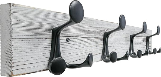 SKOLOO 24-Inch Wood Coat Rack Wall Mount with 4 Triple Hooks - Ideal for Family Entrances, Classrooms, and Pet Supplies Storage - Perfect Coat Hooks for Wall,Distressed White Wash