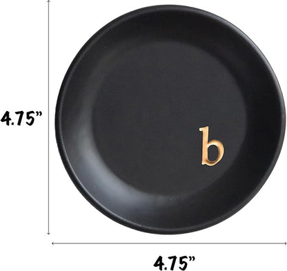 COLLECTIVE HOME - Ceramic Jewelry Tray, Decorative Trinket Dish for Rings Earrings Necklaces Bracelet Watch Keys, Birthday Mother's Day Christmas Gift for Women, 4.75", Black Surface (b)