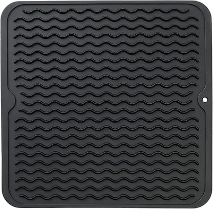 Silicone Dish Drying Mat for Multiple Usage,Easy clean,Eco-friendly,Heat-resistant Silicone Mat for Kitchen Counter or Sink,Refrigerator or Drawer liner Black M 12 inches x 12 inches