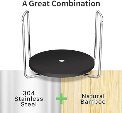 Wisuce Dish Racks for Kitchen Countertop Organizer - Bamboo Plate Holder Adjustable Size | Stainless Steel 304 Portable Handle for Kitchen Drawer Countertop Cupboard Shelf