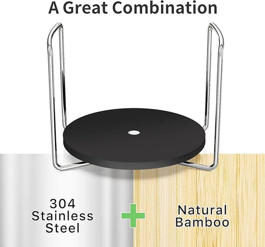 Wisuce Dish Racks for Kitchen Countertop Organizer - Bamboo Plate Holder Adjustable Size | Stainless Steel 304 Portable Handle for Kitchen Drawer Countertop Cupboard Shelf
