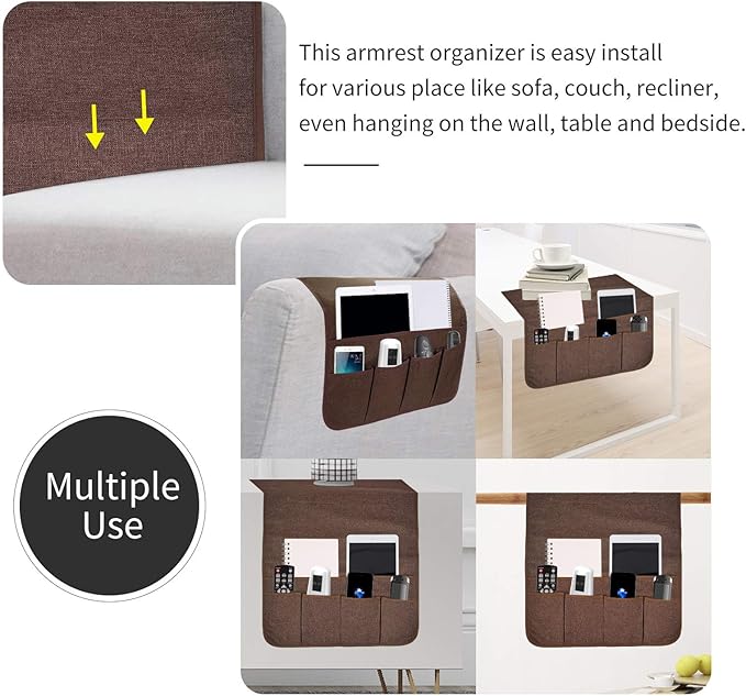 SYSOV Sofa Armrest Organizer, Remote Control Holder for Recliner Couch, Arm Chair Caddy with 5 Pockets for Magazine, Tablet, Phone, iPad