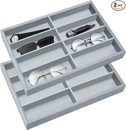 Amylove 2 Pcs Sunglass Organizer Trays Glasses Stackable Jewelry Trays Sunglass Organizer Display Box(8 Grids,Gray)
