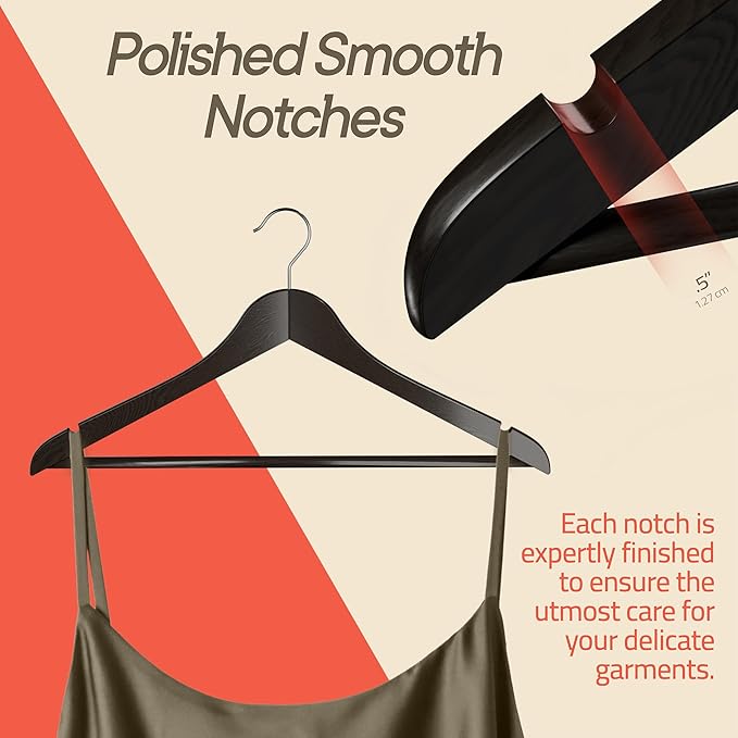 Vintage Wooden Hangers 60 Pack – Heavy-Duty with 360° Swivel Hook, Non-Slip, Pants Bar & Shoulder Grooves - Wooden Hangers for Suits, Jackets, Dresses & Camisoles, Space-Saving and Smooth Finish