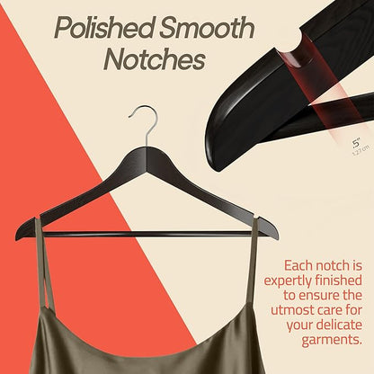 Vintage Wooden Hangers 50 Pack – Heavy-Duty with 360° Swivel Hook, Non-Slip, Pants Bar & Shoulder Grooves - Wooden Hangers for Suits, Jackets, Dresses & Camisoles, Space-Saving and Smooth Finish