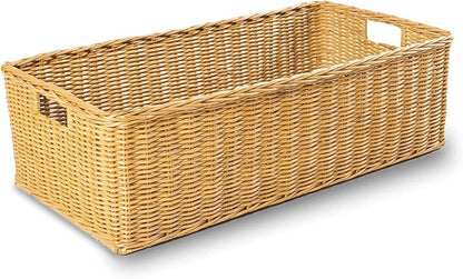 The Basket Lady Long Low Wicker Basket, Extra Large, 28.5 in L x 15 in W x 9 in H, Sandstone