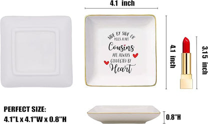 Topthink Side by or Miles Apart Cousins Are Always Connected Heart - Ceramic Jewelry Holder Ring Dish Trinket Tray Birthday Christmas Graduation Wedding Long Distance Going Away Gift for Cousin Her