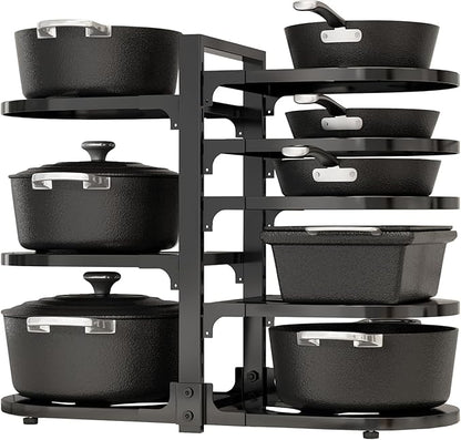 Fovkdcvw Adjustable Heavy Duty Pots and Pans Organizer Under Cabinet, 8-Tier Pot and Pan Organizers Inside Cabinet, Kitchen Cabinet Organizers and Storage, Black
