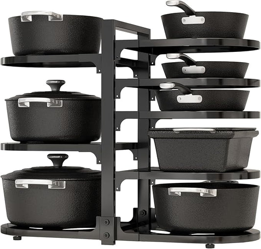Fovkdcvw Adjustable Heavy Duty Pots and Pans Organizer Under Cabinet, 8-Tier Pot and Pan Organizers Inside Cabinet, Kitchen Cabinet Organizers and Storage, Black