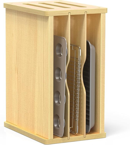 sandpaint 4 Tier Wooden Cabinet Tray Dividers, Kitchen Vertical Baking Sheet Organizer, Storing Pans, Baking Trays, Cutting Board