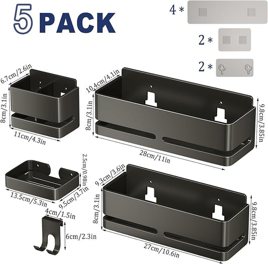 YESENT Bathroom Shower Caddy (5-Piece Set Storage Rack), Wall-Mounted Shelf with soap Dish and Toothbrush Holder, no Drilling Required, Ideal for Bathroom Storage and Also Suitable for Kitchen (Grey)