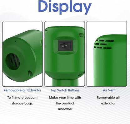 MORECOO Electric Air Pump for Vacuum Storage Bags - Smaller, More Portable, 5000PA Suction Power, 55W Energy Saving, Convenient & Fast Vacuum Bag Pump - Ideal for Travel(Green)