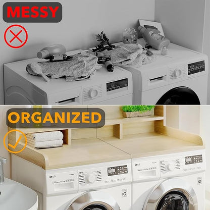 Washer Dryer Countertop, Laundry Wood Shelf Topper with Edge, 2-Tier Laundry Countertop, for Washer and Dryer Laundry Hamper Counter Storage Organization (Oak)