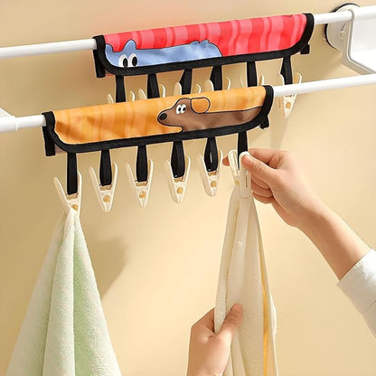 Foldable Clothes Drying Rack - 3-Pack with 18 Clips, Portable Laundry Hanger for Socks, Underwear & Towels - Compact Oxford Fabric & Polypropylene, Travel-Friendly