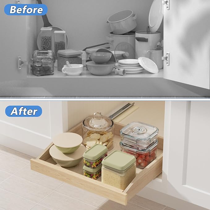ROOMTEC Pull Out Cabinet Organizer 28-1/2" W x 21" D, Pull Out Cabinet Drawer for Kitchen cabinets with Soft Close, Pull Out Cabinet Shelf, Finished, Bottom Assembly