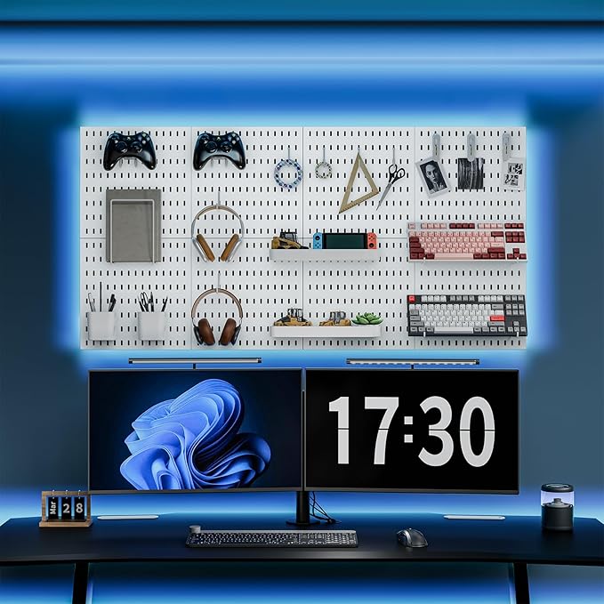 Pegboard Combination Kit, Wall Mounted Storage Set with 8 Pegboards & 28 Accessories Hanging, Peg Boards Organizer for Walls Display, Crafts Organization, Kitchen Organizer, 22" x 44" White