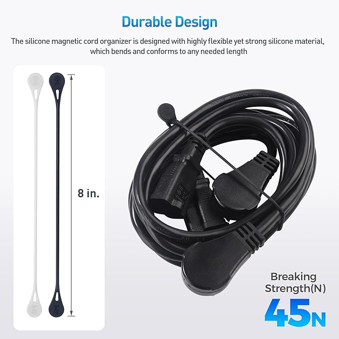 Cable Matters 20-Pack Ultra Strong Silicone Magnetic Cable Ties, Magnetic Cord Ties/ZipTies/Cord Organizer, Black and White