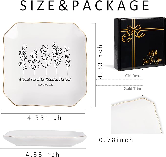 Jelershy Friendship Gifts for Women Jewelry Dish Trinket Tray - A Sweet Friendship Refreshes The Soul, Christian Birthday Gifts for Women Best Friend Christmas Mothers Day Religious Gift