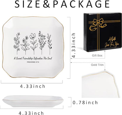 Jelershy Friendship Gifts for Women Jewelry Dish Trinket Tray - A Sweet Friendship Refreshes The Soul, Christian Birthday Gifts for Women Best Friend Christmas Mothers Day Religious Gift