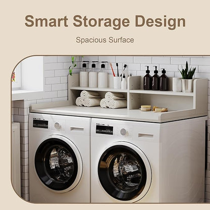 ChooChoo 2-Tier Washer Dryer Countertop with Adjustable Shelf, Spacious Laundry Room Storage for Folding Clothes and Efficient Organization, White