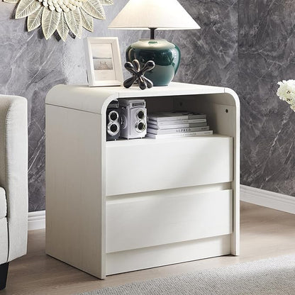 Aitjunz 25" Tall Modern Nightstand Set of 2, 23.6'' Wide Wood Bedside Table w/2 Storage Drawers, Charging Station, Mid Century End Table for Bedroom, Living Room,Curved Profile Design, Antique White
