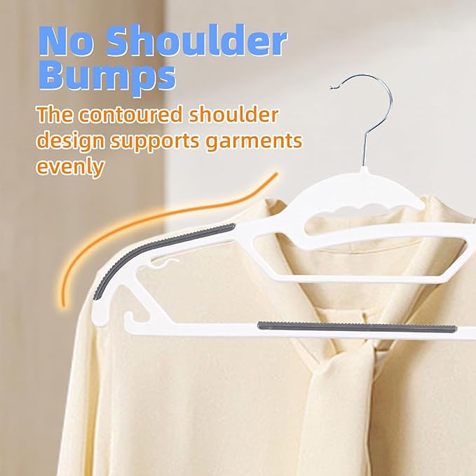 30 Pack Plastic Clothes Hangers, Non-Slip Slim Hangers with 360° Rotating Hook, Heavy Duty Space Saving Hangers for Shirts, Pants & Coats(White)