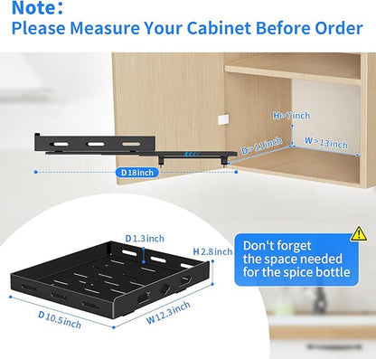Pull Out Spice Rack Organizer for Cabinet, 1 Tier Heavy Duty Spice Rack, Vertical Spice Rack for Kitchen Cabinet and Pantry (12.6''Wx10.5''Dx2.8''H, Metal Black)