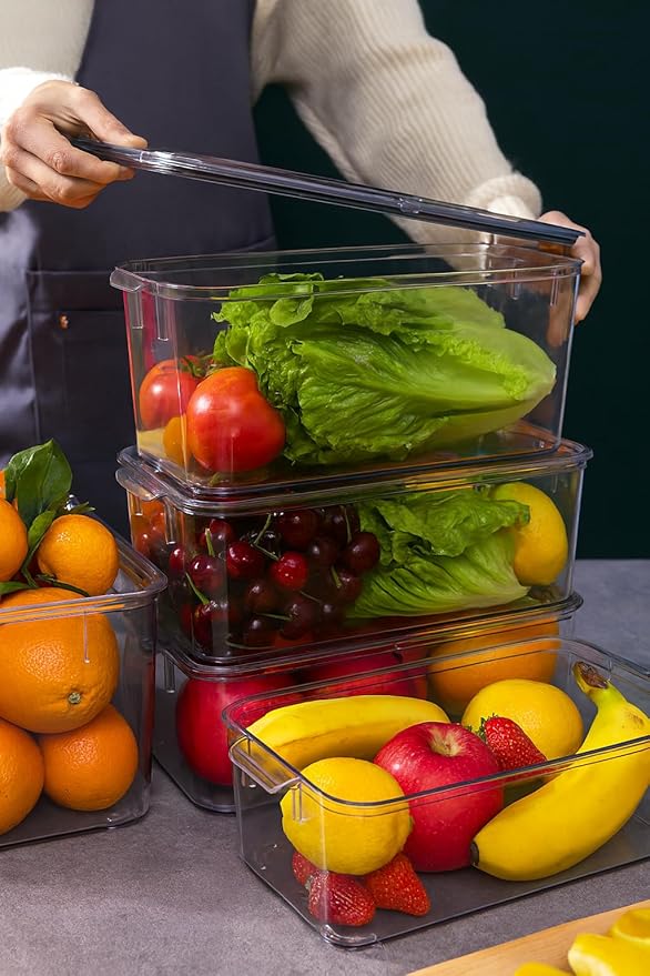 Clear Refrigerator Organizer Bins – Stackable Fridge Storage Containers for Kitchen, Pantry & Freezer – BPA Free Acrylic Baskets (5-Piece Set)