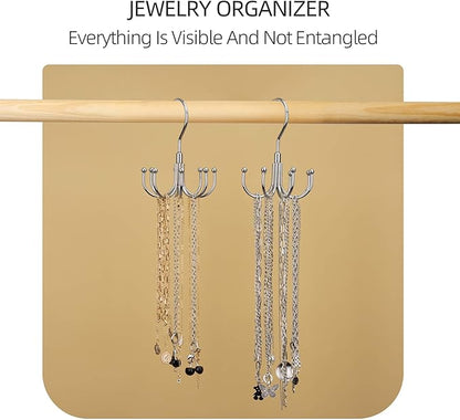 ZEDODIER Belt Hanger, 4 Pack Rotatable Belt Rack Closet Accessories Organizer, Maximum 24 Storage Capacity, Hanging Holder Storage Hook for Belt, Bra, Tank Top, Tie, Scarf, Purse, Silver