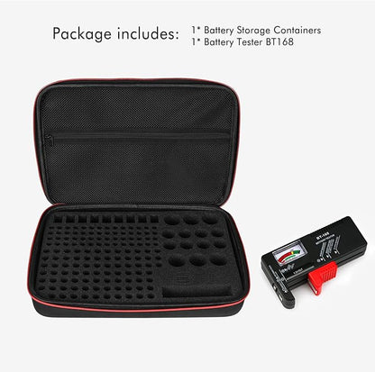 Battery Organizer Holder Storage Case with Tester,Waterproof Carrying Case Bag,Battery Vault Box for Garage Organization Holds 199+ Batteries AA AAA C D 9V (Batteries are Not Included)