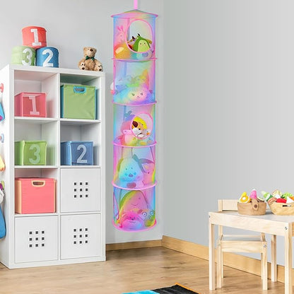 Basumee Stuffed Animals Net or Hammock 2 Pcs Stuffed Animals Storage Toy Net Hammock for Plushies Storage Organizer Mesh Kids Girls Room Decor, Rainbow, 5 Tiers