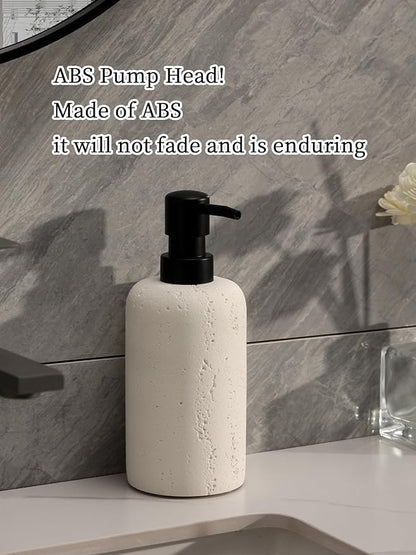 Haocoott Soap Dispensers 400mL 13.5 OZ, 2 PCS Luxurious Hand Dish Lotion Shampoo Soap Dispenser Jar, Travertine Soap Bottles Rustproof Pump for Kitchen Bathroom Countertop
