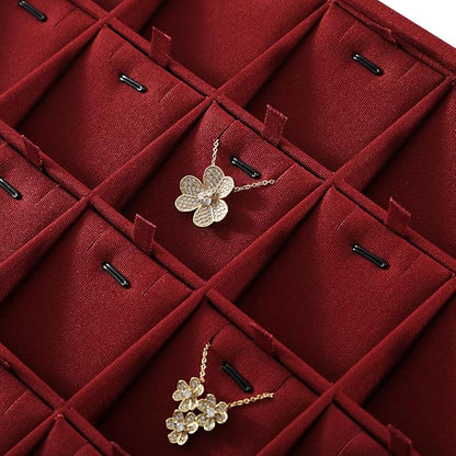 Dansmiy Linen Stackable Necklace Storage Tray, 24 Grid Pendant Display Tray, Jewellery Shop Counter Showcase Table Top Organizers, Makeup Table Drawer Insert Jewelry Tray