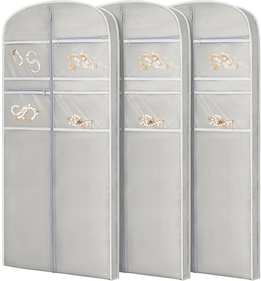65" Garment Bag for Travel for Hanging Clothes Storage Hanging Suit Cover with Zipper and Accessory Storage for Coats, Dresses, Suits