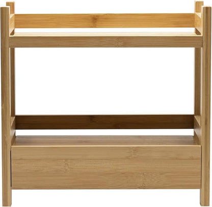 Sorbus Bamboo Bathroom Counter Organizer – 2-Tier Shelf with Hidden Drawer for Vanity, Matcha Station, Bathroom Sink Organizer Countertop, Kitchen & Office Storage (13″ L x 6.5″ W x 12.6″ H)