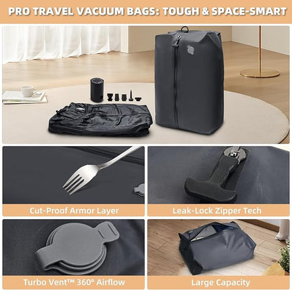 Vacuum Bags for Travel with Cordless Pump, 30L Airtight Compression TPU Bags,IP67 Reusable Storage Bag for Suitcase, Backpack, Luggage, Moving (1PC+Pump)