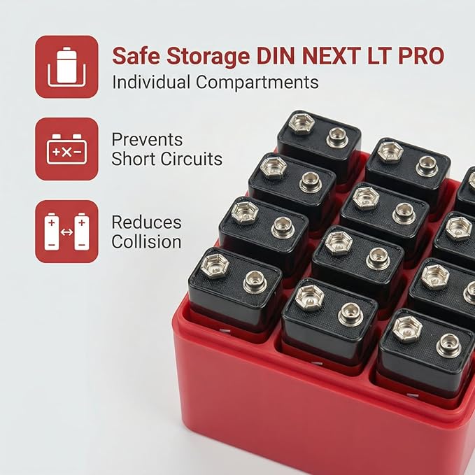 ALCYON Battery Organizer Storage Case, Battery Vault Box Container for 12pcs 9V Batteries, Plastic Clear Protective Battery Holder for Travelling/Home/Office (Red,Small)