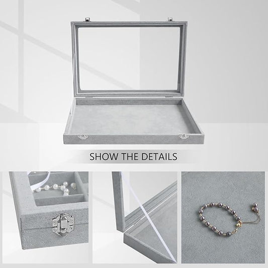 Wudygirl Velvet Jewelry Organizer Empty Jewelry Tray Organizer Jewelry Box Storage Case Display Necklaces Earring Stackable Tray Containers Clear Lid (DIY Box)