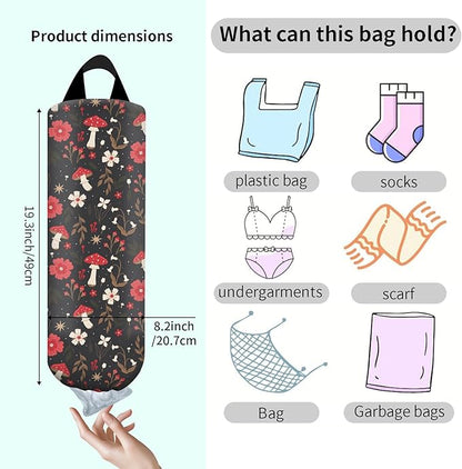 Plastic Bag Holder, Wall Mount Grocery Bag Organizer, Cute Red Mushroom
