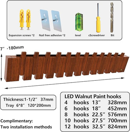 Wall Mounted Coat RackHooks Piano Key Hangers Natural Solid Wood Hanger Non-Woven Fabric Clothes Hangers for Closet, Kitchen, Bedroom, Bathroom, Entryway (Led Walnut, 6 Hooks)