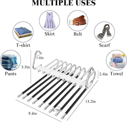 SAN LIKE 2 Pack 9 Layers Pants Hangers Space-Saving Stainless Steel Closet Hangers 20pcs Fixed Clips Non-Slip Multi-Functional Pants Rack Two Hanging Modes for Trousers Jeans Leggings Scarf Skirts