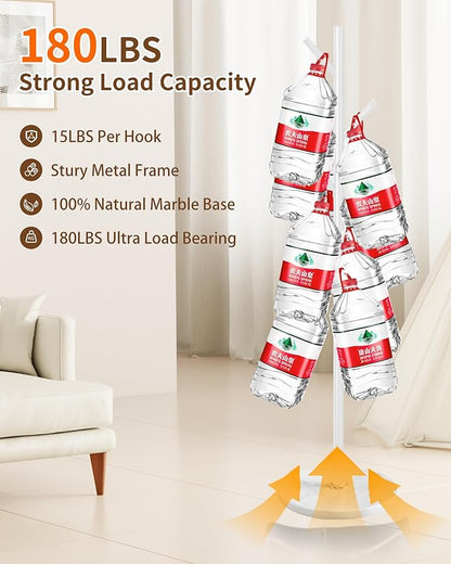 Modern Coat Rack Stand, Metal Freestanding Coat Rack with Natural Marble Base, White Coat Racks with 8 Hooks and Coat Hanger Tree Jacket Stand for Office, Entryway, Hallway