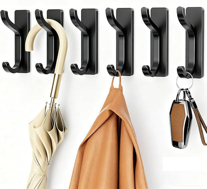 niffgaff Wall Hooks for Coat and Towel: 13lb Adhesive Door Hanger Stick On, Sticky Hook for Wall, Closet, Bathroom - Black, 6 Pack