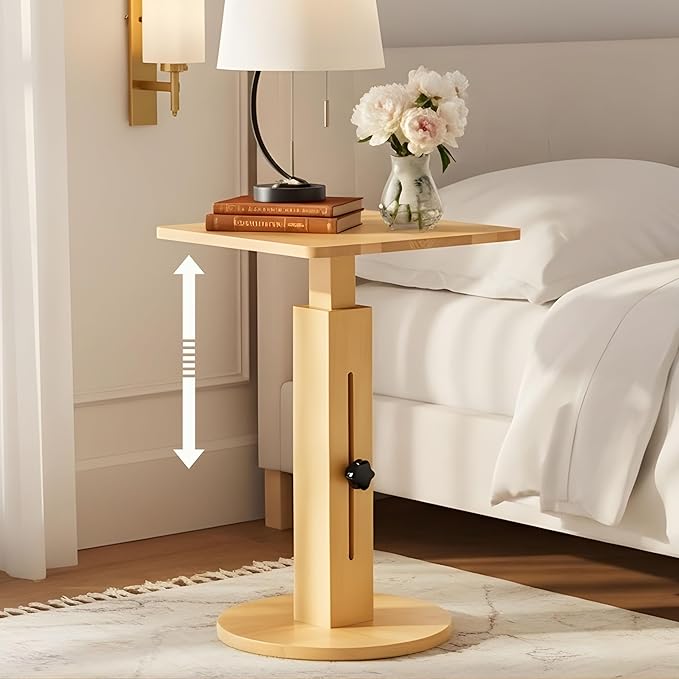 Behomes Aurin Solid Wood Nightstand, Modern Side Table with Adjustable Height, Couch End Table, Accent Bedside Table for Bedroom, Living Room, Square Top, Natural