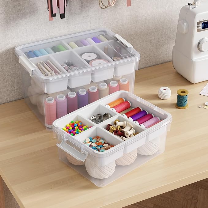 HOMETUK 80Qt Plastic Storage Bins with Lids, Clear Latching Organizers Boxes with Removable Trays, Portable Storage Containers, for Holiday Ornaments, Home Organization, 4Pack