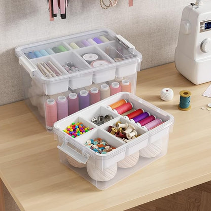 HOMETUK 40Qt Plastic Storage Bins with Lids, Clear Latching Organizers Boxes with Removable Trays, Portable Storage Containers, for Holiday Ornaments, Home Organization, 2Pack
