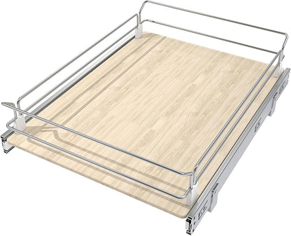 Pull Out Cabinet Organizer 18" W X 22" D, Slide Out Drawers For Kitchen Organizers and Storage, Pull Out Drawers For Cabinets Capacity Heavy Duty Caddy, Cabinet Shelves Wood Chrome, Pantry Storage