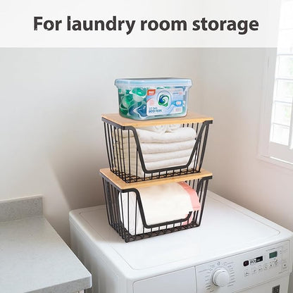 2 Pack Onion and Potato Storage Bins, Stackable Pantry Organizers Storage, Large Wire Storage Basket for Onion, Potato, Fruit, Vegetables