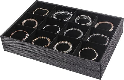 Julysky 2Pcs 12 Grids Stackable Jewelry Organizer Trays for Drawer,Bracelet Holder Box,Necklace Display Stand for Selling